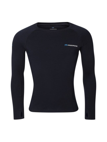 PROGRESS MT TDR Мъжка мерино тениска с дълъг ръкав, черно, размер