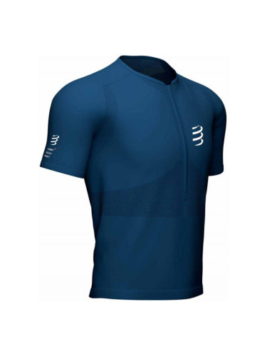 Compressport TRAIL HALF-ZIP FITTED SS TOP Мъжка фланелка за бягане, тъмносин, размер
