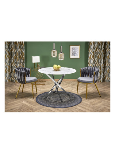 Трапезна маса BM-Raymond 3, бял мрамор и сребърно