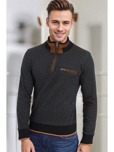 Мъжки пуловер Dewberry черно-сив
