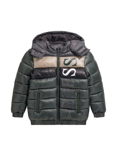 Детско зимно яке в цвят графит с надпис Guess