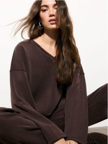 Mohito - Суитшърт с остро деколте - тъмно кафяво