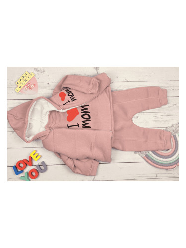Бебешки комплект от 3часи I LOV MOM тъмно-розов