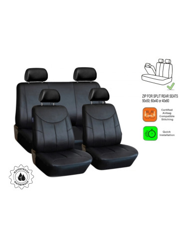 Универсални калъфи за предни и задни седалки на автомобил кола такси taxi тапицерия пълен компкект от еко кожа с делима задна седалка с цип ч