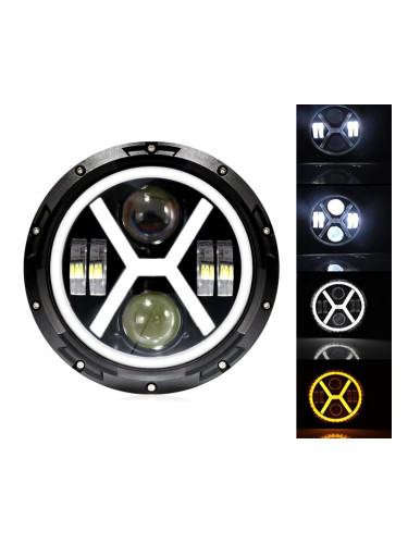 Универсален 7 инча 18см ЛЕД LED фар лампа халоген 12V-24V къси/дълги с DRL дневни светлини мигач бяло-жълто 4000lm за АТВ джип мотоциклет камион тракт