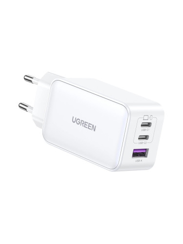 Зарядно устройство Ugreen 15339 Nexode Мрежов адаптер, 2xUSB-C, USB-A 3.0, PD3.0, QC4.0, GaN, 65W - бяло