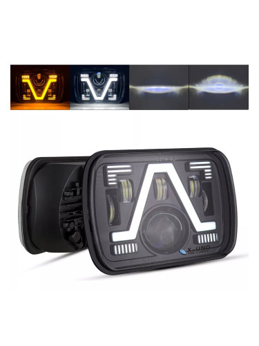 Универсалeн 5x7 инча ЛЕД LED фар лампа халоген 12V-24V къси/дълги с DRL дневни светлини мигач бяло-жълто 9600lm за АТВ джип камион трактор и др.  HAL5