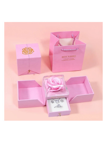 Луксозна розова кутийка с роза и отварящи се страни