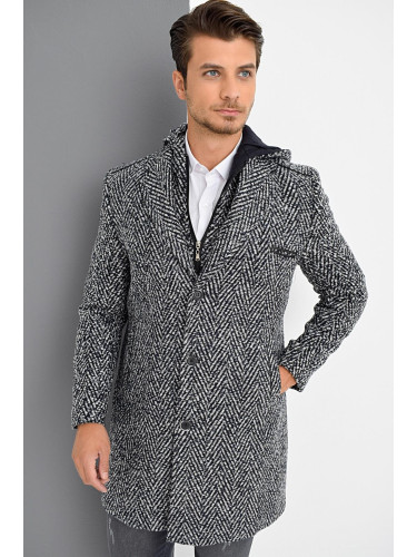 Мъжко палто с шарки, тъмносиньо