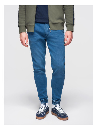 Мъжки дънкови джогър панталони Ombre с връзки на талията - сини