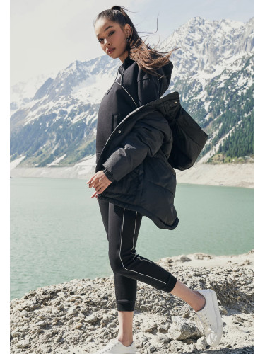 Дамско яке с качулка, голям размер, черно