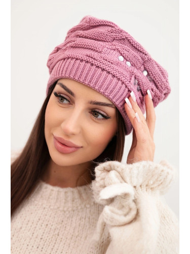 Дамска зимна шапка с кристали K399 лилава