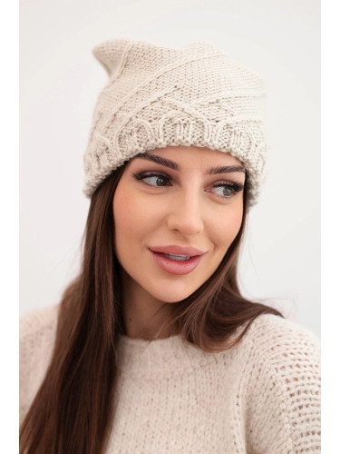 Kesi Women's winter hat with decorative knit and classic design K372 beige