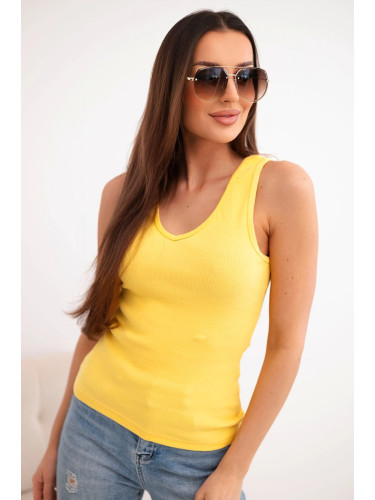 Дамски памучен потник с V-образно деколте, жълт