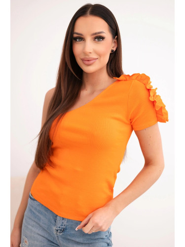 Оранжева блуза с едно рамо и волани