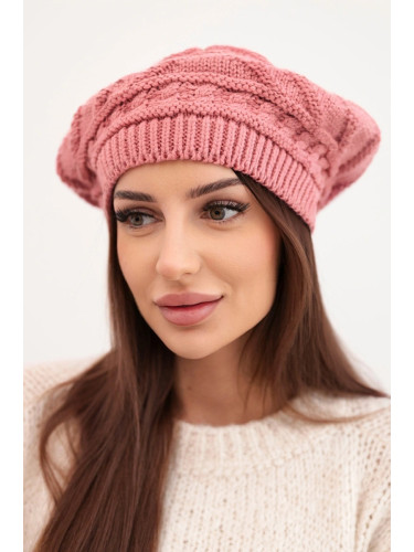 Дамска зимна вълнена шапка със свободна кройка, тъмно розова