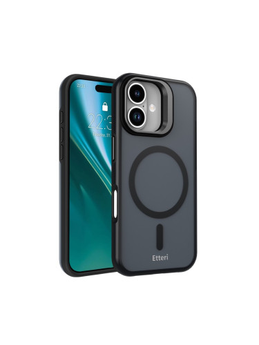 Кейс Etteri Morning Fog с Magsafe и стойка, За iPhone 17 (6.3), Черен