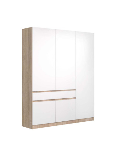 БЯЛ ДЪРВЕСЕН ГАРДЕРОБ ГЕН 2 3-КРИЛ ГАРДЕРОБ С 1 ЧЕКМЕДЖЕ И 5 ОТВАРЯЕМИ ВРАТИ 150/52/200СМ