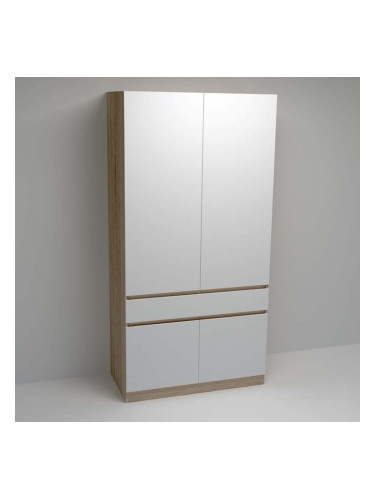 БЯЛ ДЪРВЕСЕН ГАРДЕРОБ ГЕН 1 2-КРИЛ ГАРДЕРОБ С 1 ЧЕКМЕДЖЕ И 4 ОТВАРЯЕМИ ВРАТИ 100/52/200СМ