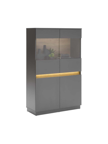 ВИТРИНА САМУ С ВКЛЮЧЕНО LED ОСВЕТЛЕНИЕ  90.2/35/140 СМ В АНТРАЦИТ И ДЪБ АРТИСАН