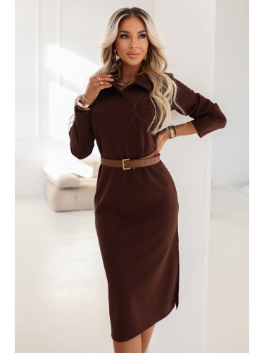 Елегантна миди рокля с яка и цепка