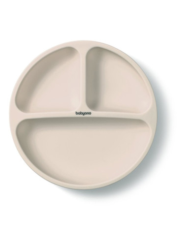 BabyOno Siilicone Plate 6m+ разделена чиния с вендуза Beige 1 бр.