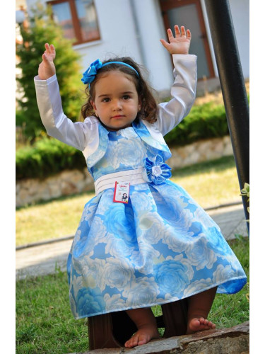 Официална детска рокля в синьо с болеро