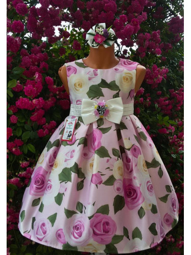 Официална детска рокля с рози в розово 255РА