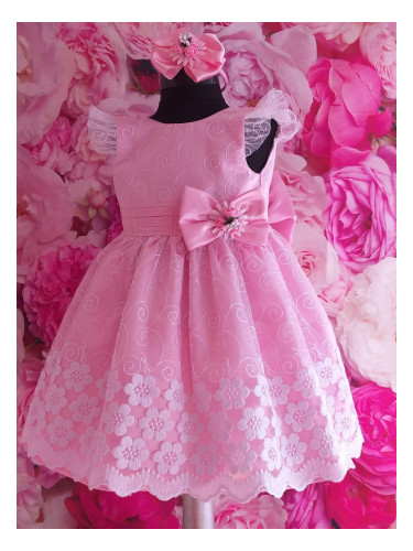 Официална детска рокля в розово с дантела Диана