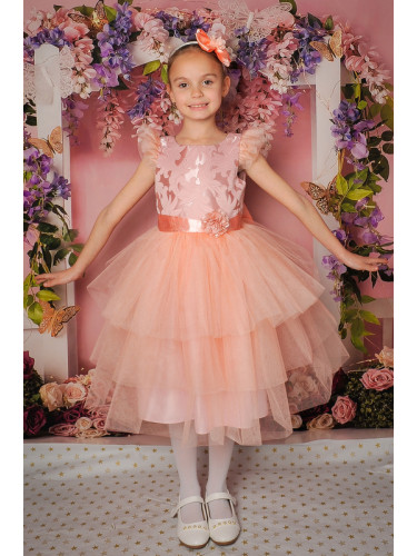 Официална детска рокля в прасковено с тюл 288ПЖ