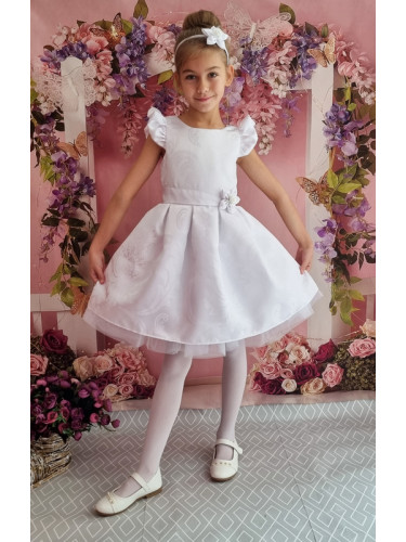 Официална детска рокля в бяло с къс ръкав 297БЖ