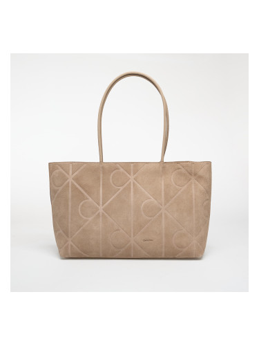 Calvin Klein Emblem Aop Embossed Suede Tote Beige Universal