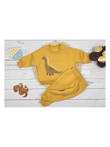 Ватиран бебешки екип от две части Favo-Dino в цвят горчица