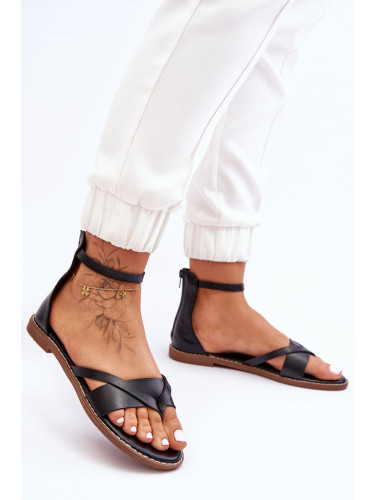 Дамски черни сандали с цип