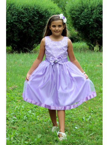 Официална детска рокля в лилаво с дантела и тюл Маринела-212Л