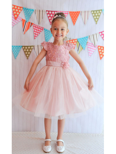 Официална детска/бебешка рокля в пепел от рози с голяма панделка отзад