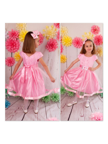 Официална детска рокля Микаела в розово с коланче