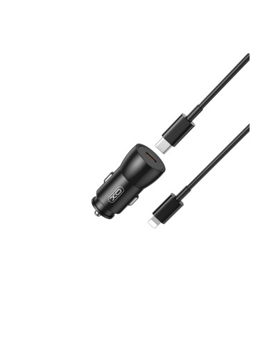 Зарядно устройство за кола комплект XO CC57 PD 30W 1x USB-A 1x USB-C с кабел USB-C - Lightning, Черен