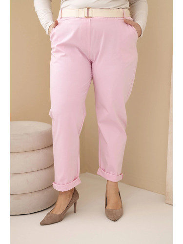 Дамски панталон Kesi Plus Size с колан, светло розов
