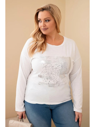Kesi Włoski Women's Plus Size distressed blouse with print and longer back white