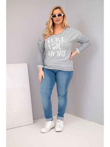 Kesi Włoski Plus Size women's blouse distressed with the inscription Love You More gray