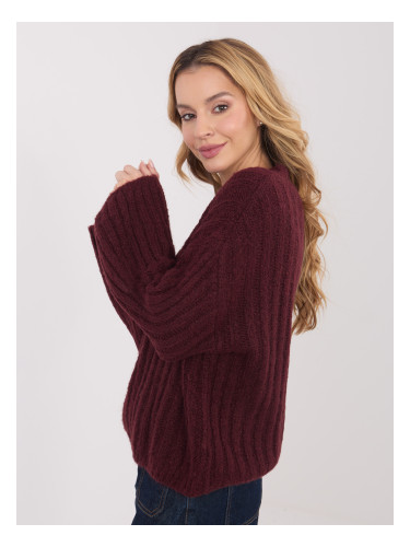Бордови плетен пуловер