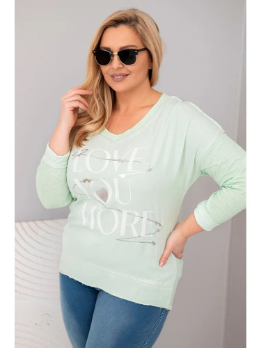 Kesi Włoski Plus Size women's blouse distressed with the inscription Love You More mint