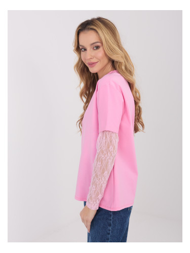 Розова блуза с дантелени ръкави