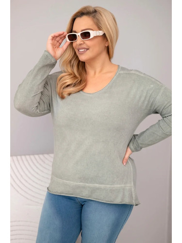 Kesi Włoski Women's Plus Size V-neck distressed blouse with a longer back khaki