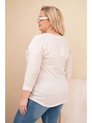 Kesi Włoski Plus Size women's blouse distressed with a print and pearls beige