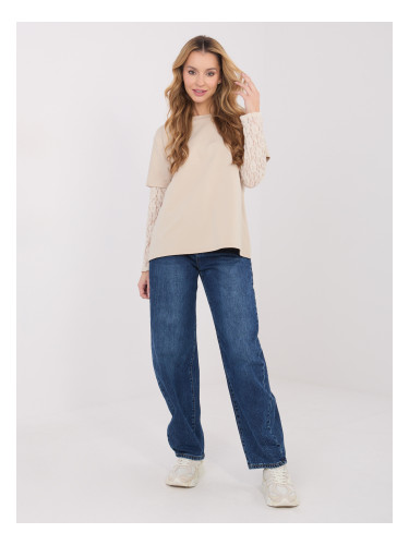 Бежова блуза с къс ръкав