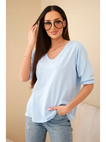 Kesi Włoski Women's cotton V-neck long sleeve blouse blue