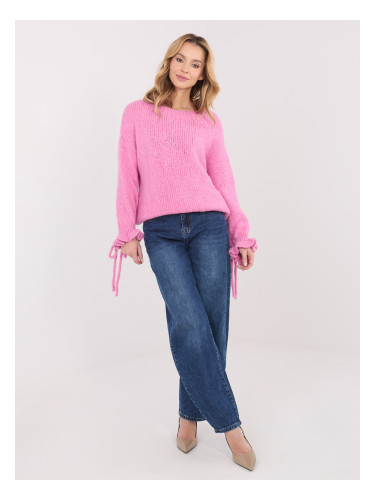 Розов пуловер с декоративни дантели