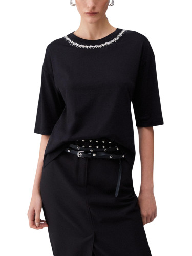 Черна тениска Liu Jo с декоративно деколте